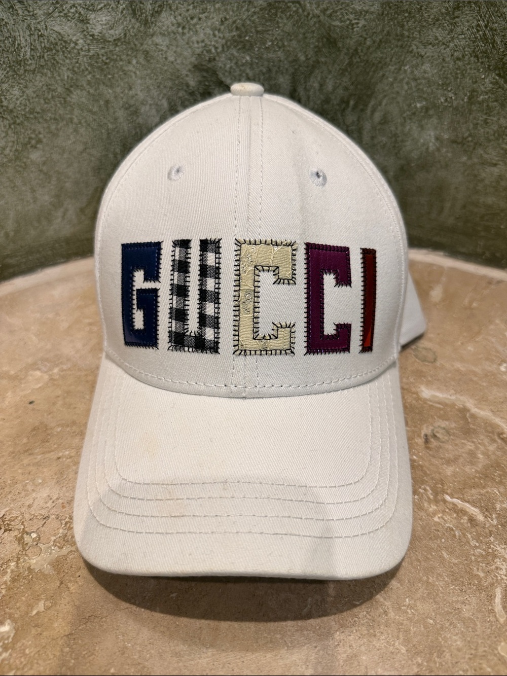 Gucci White Baseball Cap with Multicolor Patch Letters